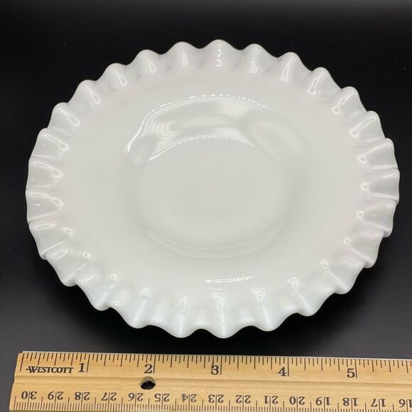 Fenton Hobnail Milk Glass Ruffled Edge Plate 7.5” Vintage - Picture 6 of 7
